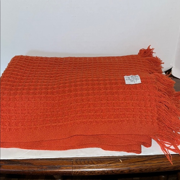Caribou Woolen Co 100% Wool Waffle Knit Blood Orange Throw Blanket